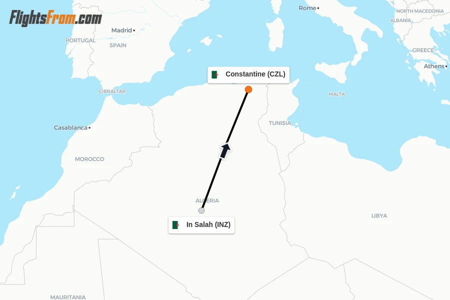 Flights from In Salah to Constantine route map