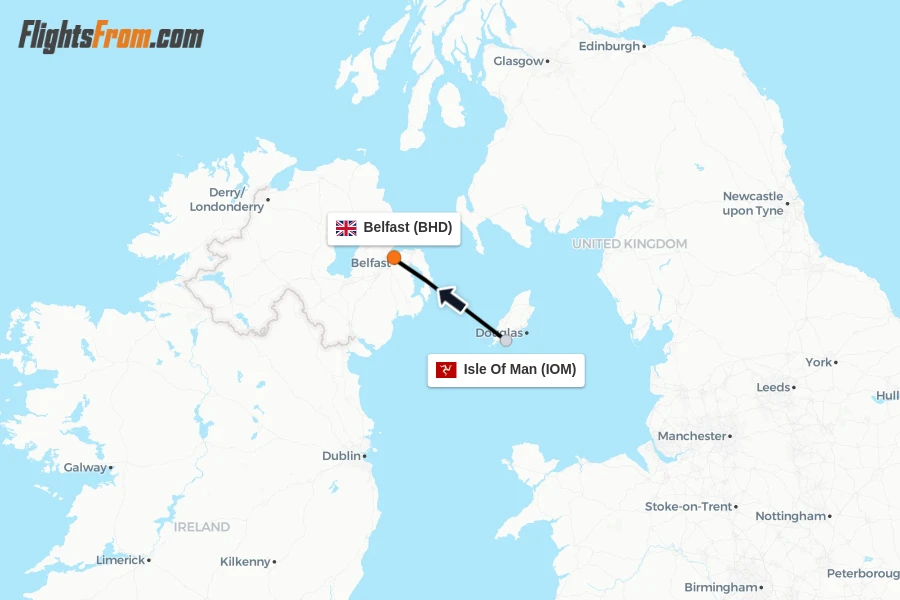 Flights from Isle Of Man to Belfast route map