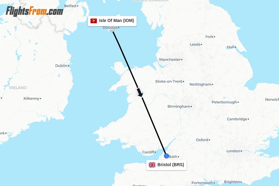Flights from Isle Of Man to Bristol route map
