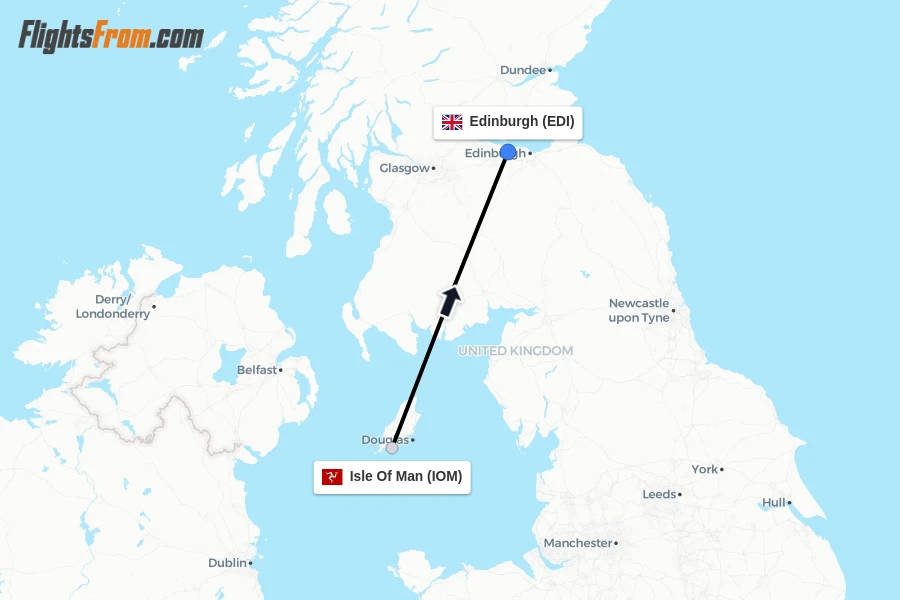 Flights from Isle Of Man to Edinburgh route map