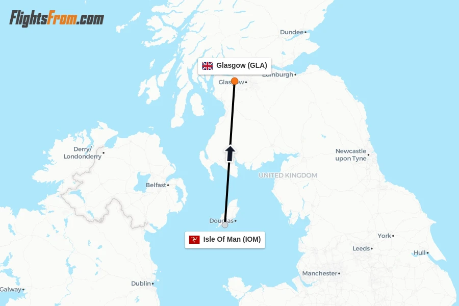 Flights from Isle Of Man to Glasgow route map