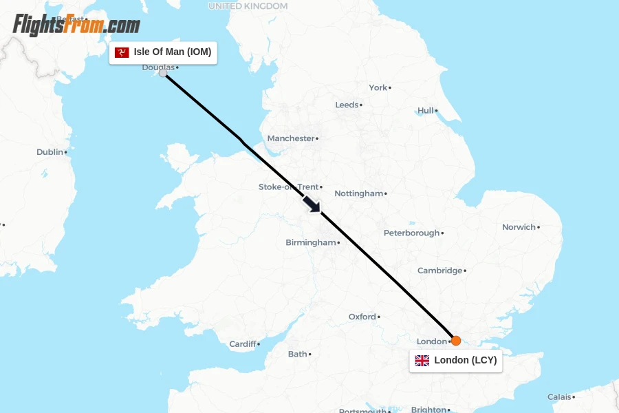 Flights from Isle Of Man to London route map