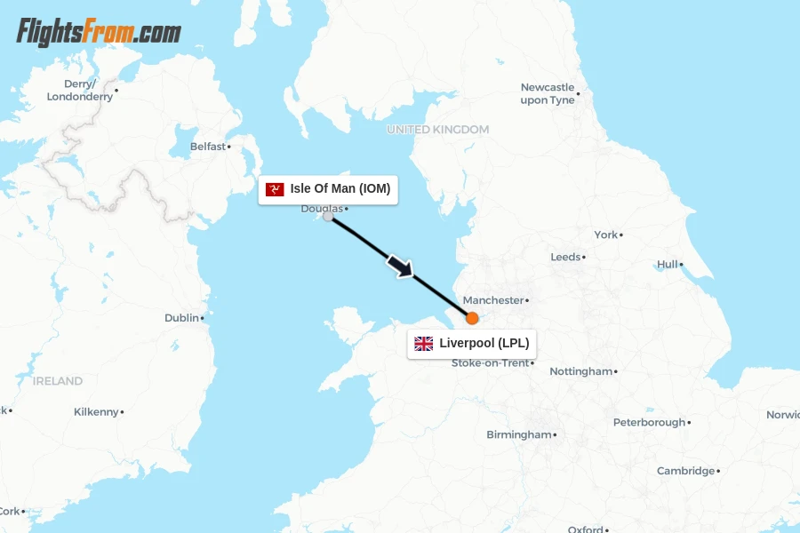 Flights from Isle Of Man to Liverpool route map