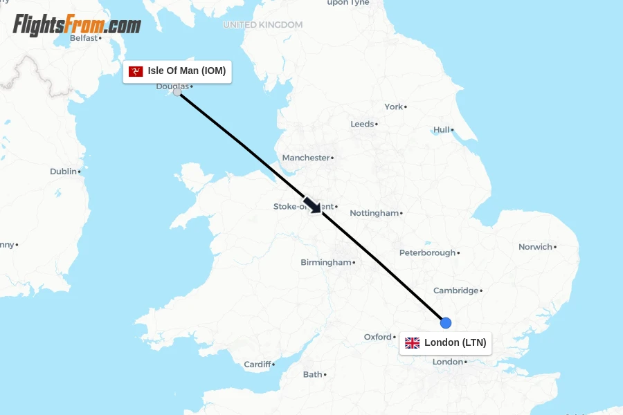 Flights from Isle Of Man to London route map