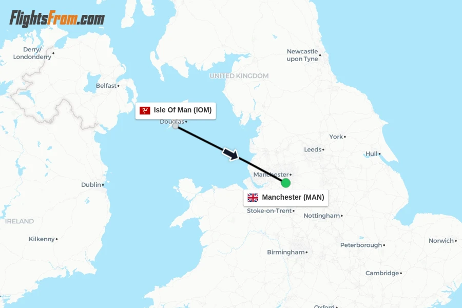 Flights from Isle Of Man to Manchester route map