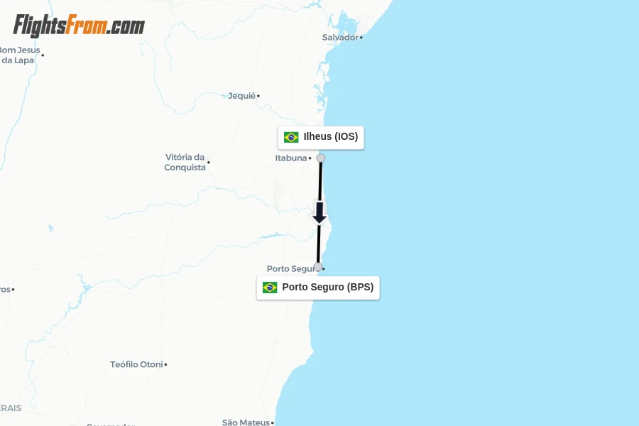 Flights from Ilheus to Porto Seguro route map