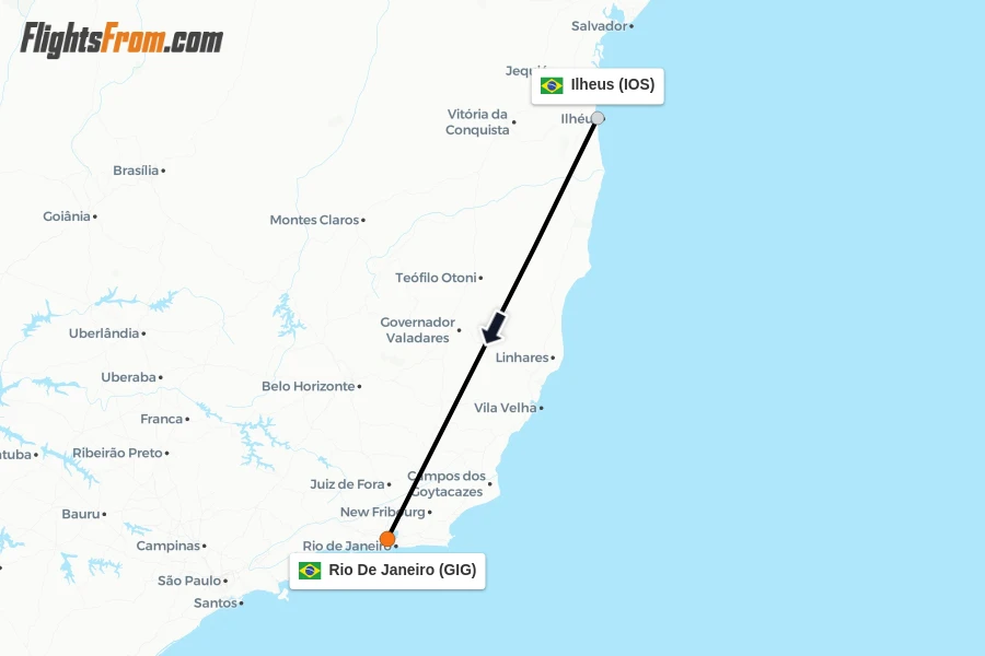 Flights from Ilheus to Rio De Janeiro route map