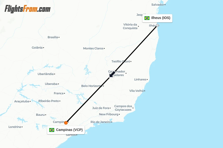 Flights from Ilheus to Campinas route map
