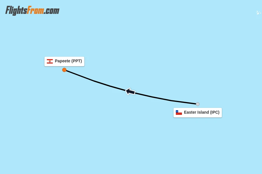 Flights from Easter Island to Papeete route map