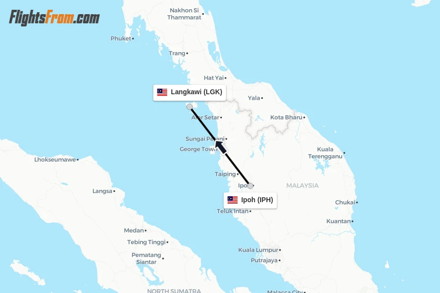 Flights from Ipoh to Langkawi route map