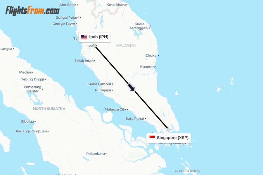 Flights from Ipoh to Singapore route map