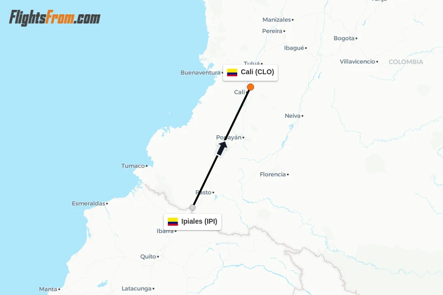 Flights from Ipiales to Cali route map