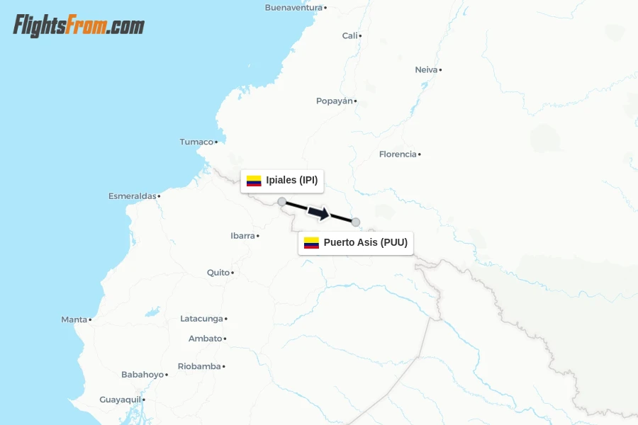 Flights from Ipiales to Puerto Asis route map