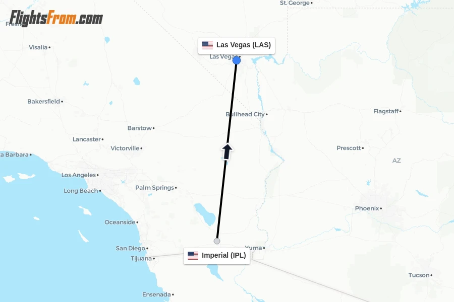 Flights from Imperial to Las Vegas route map