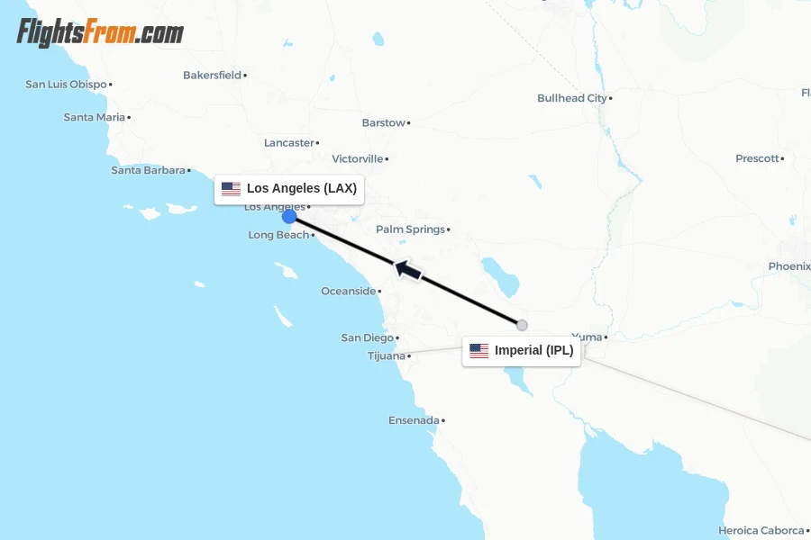 Flights from Imperial to Los Angeles route map