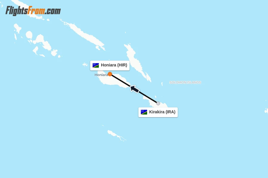 Flights from Kirakira to Honiara route map