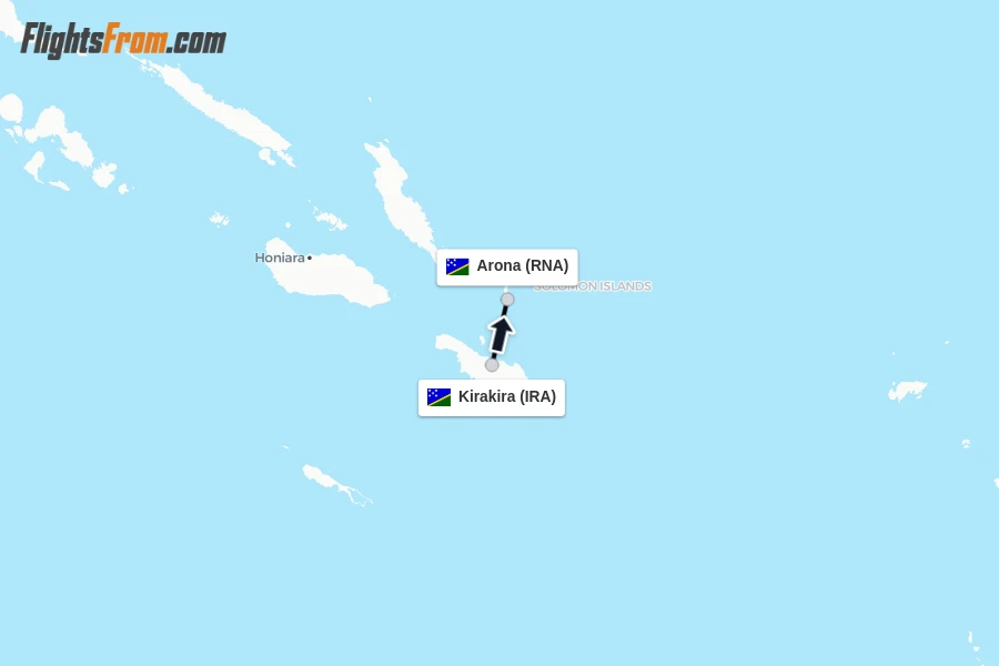 Flights from Kirakira to Arona route map