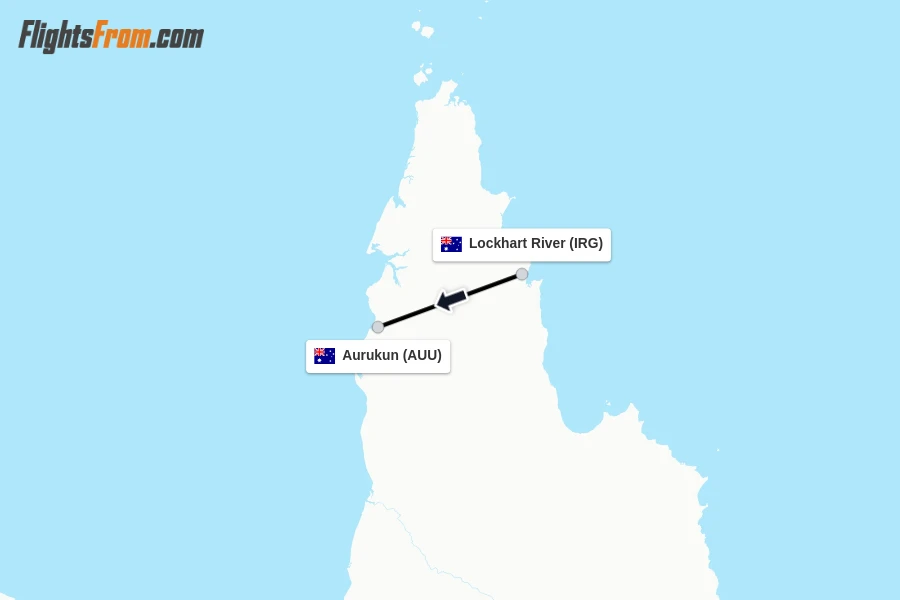 Flights from Lockhart River to Aurukun route map