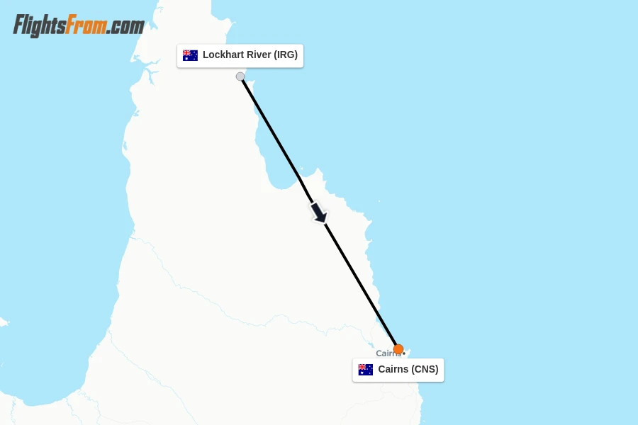 Flights from Lockhart River to Cairns route map