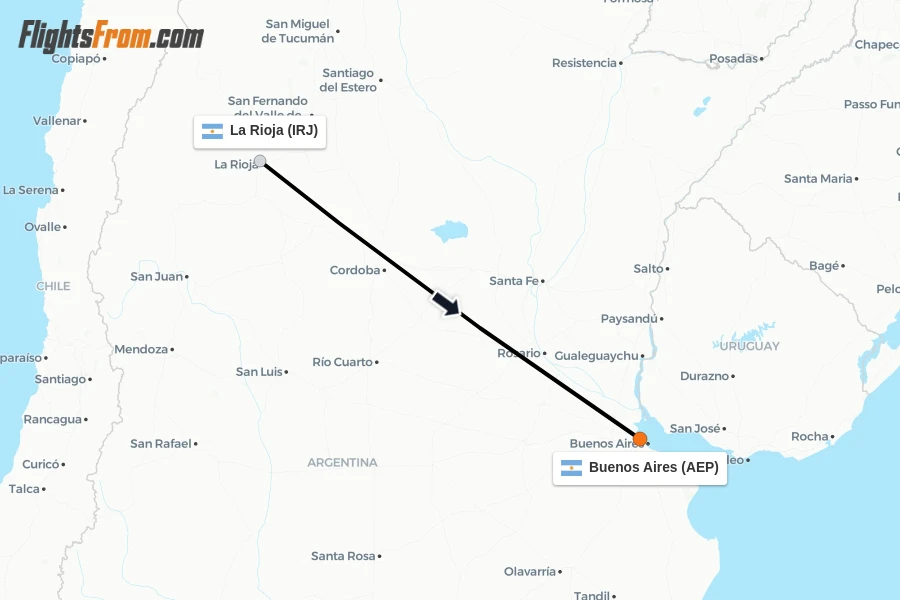 Flights from La Rioja to Buenos Aires route map