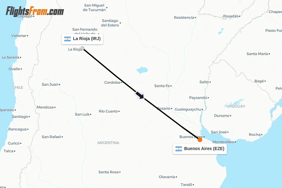 Flights from La Rioja to Buenos Aires route map