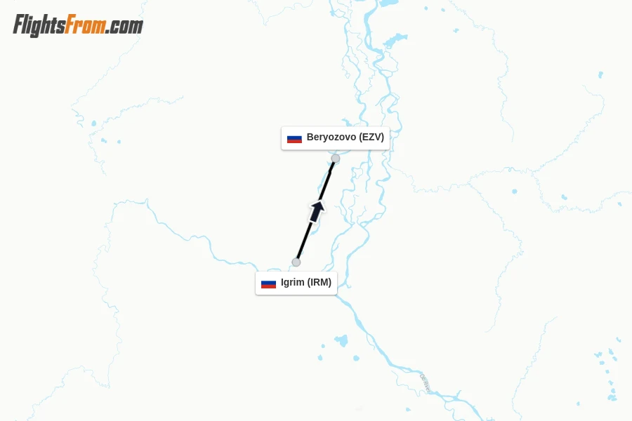 Flights from Igrim to Beryozovo route map