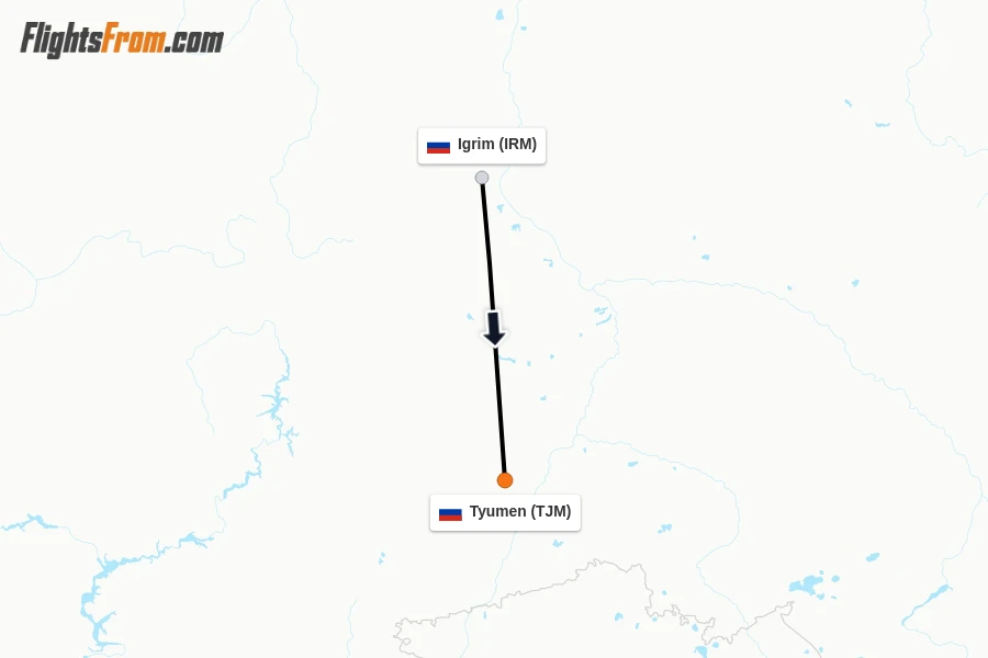 Flights from Igrim to Tyumen route map