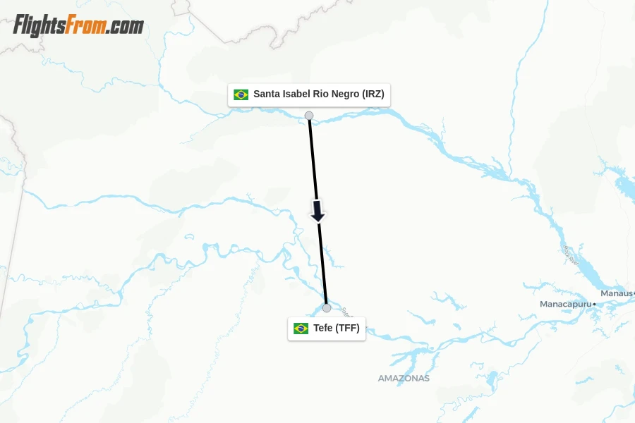 Flights from Santa Isabel Rio Negro to Tefe route map