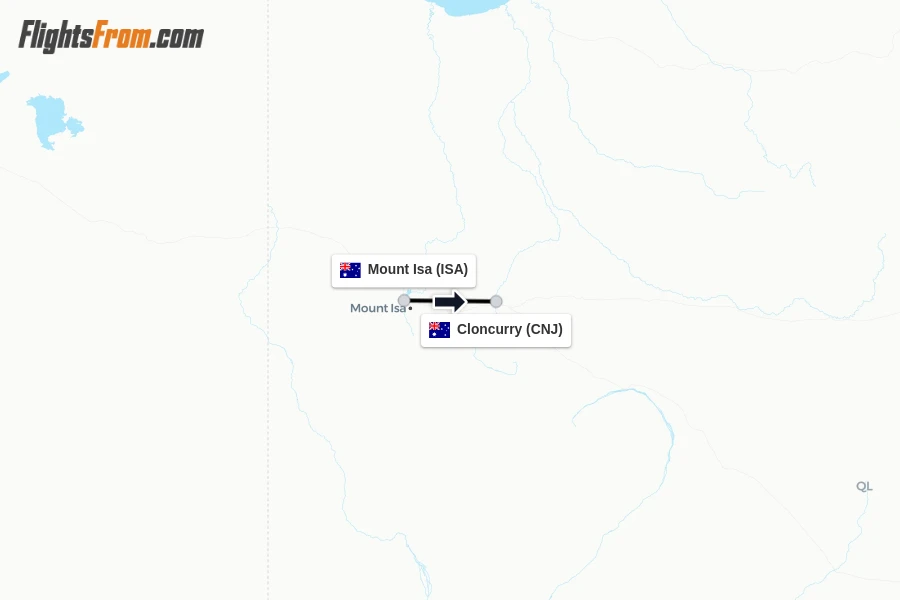 Flights from Mount Isa to Cloncurry route map