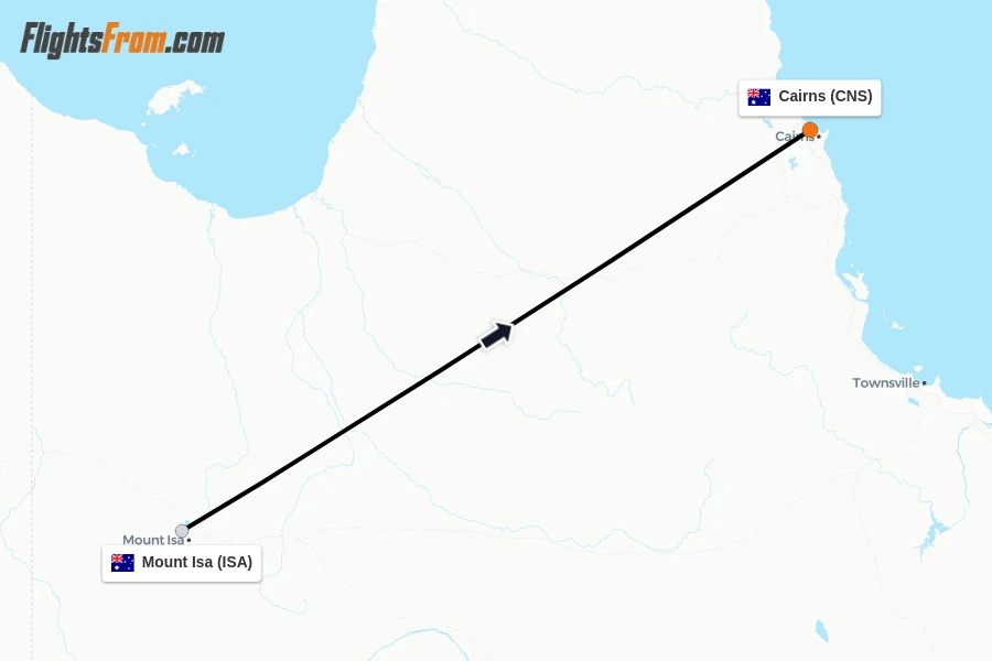Flights from Mount Isa to Cairns route map