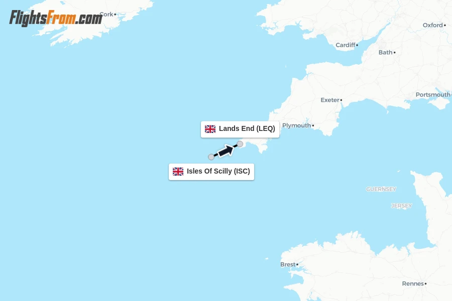 Flights from Isles Of Scilly to Lands End route map