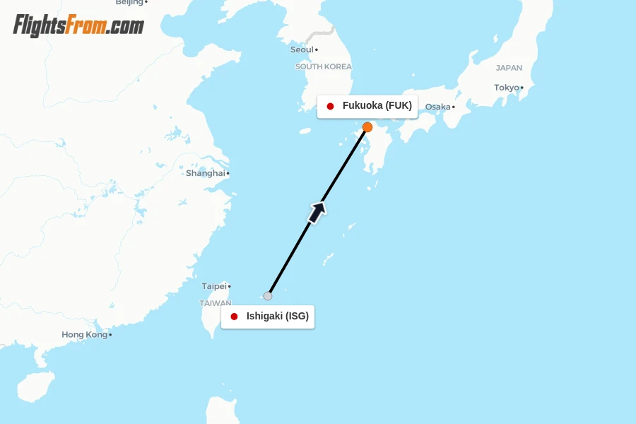 Flights from Ishigaki to Fukuoka route map