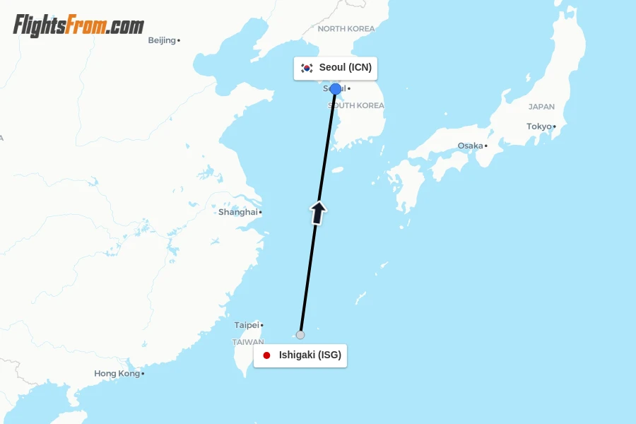 Flights from Ishigaki to Seoul route map