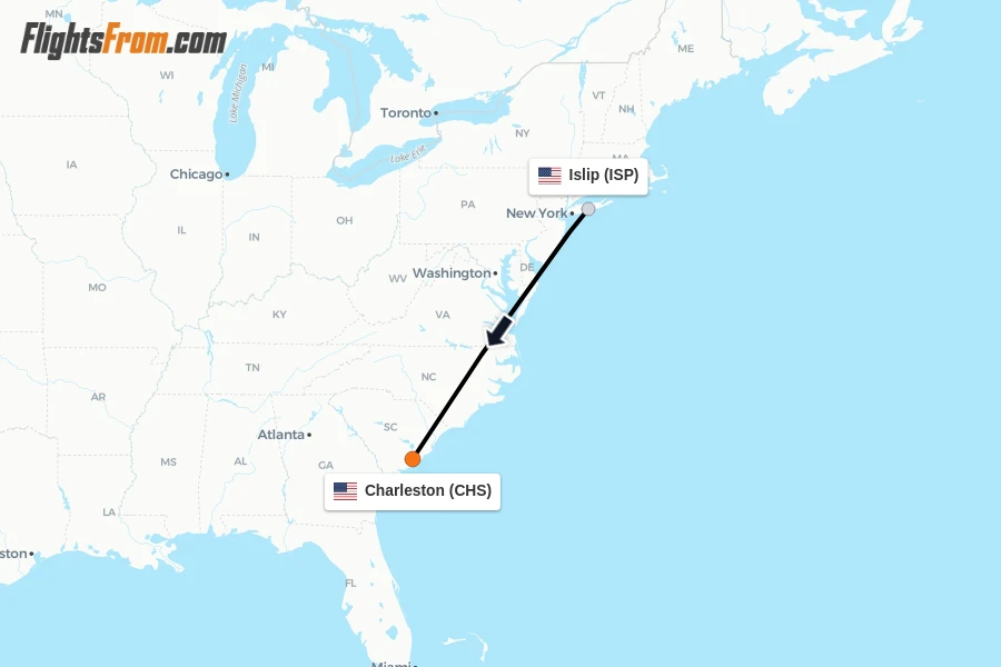 Flights from Islip to Charleston route map