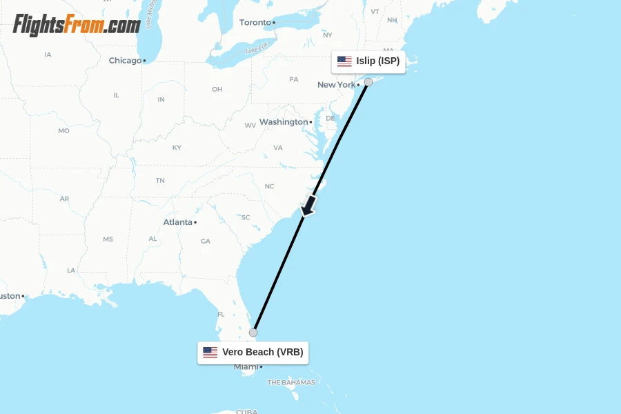 Flights from Islip to Vero Beach route map