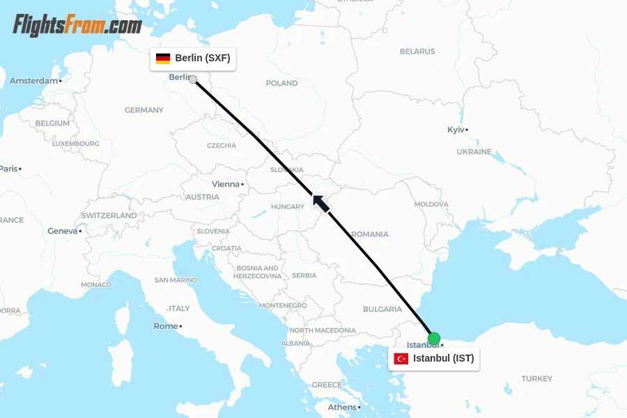 Flights from Istanbul to Berlin route map