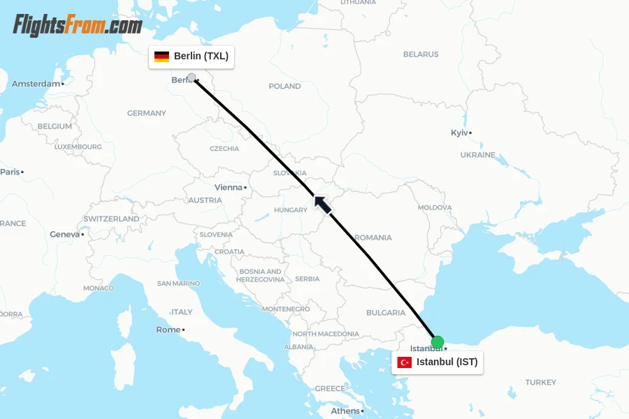 Flights from Istanbul to Berlin route map
