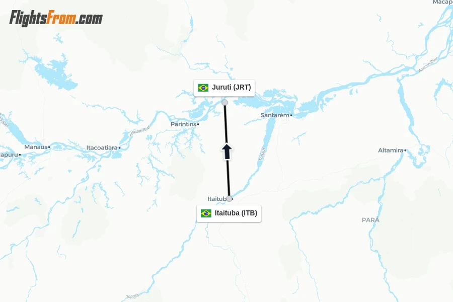 Flights from Itaituba to Juruti route map