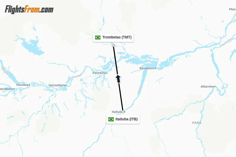 Flights from Itaituba to Trombetas route map