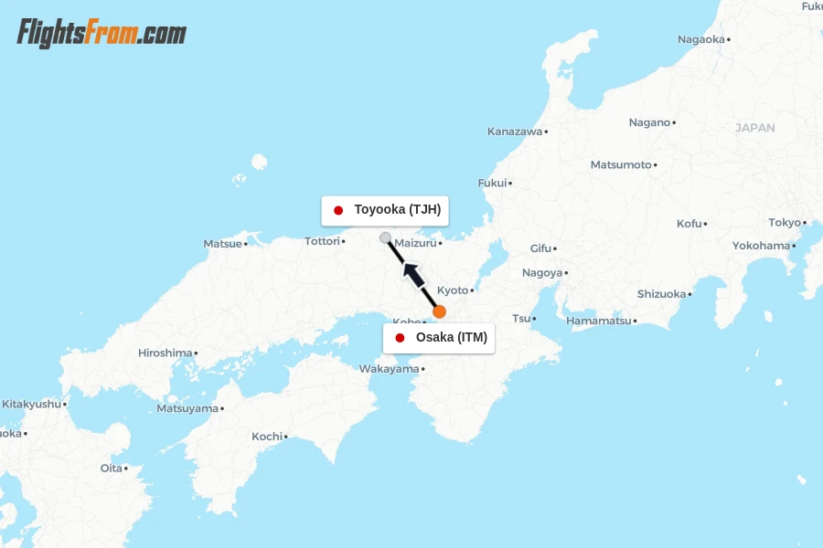 Flights from Osaka to Toyooka route map