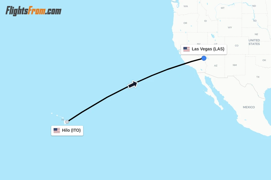 Flights from Hilo to Las Vegas route map