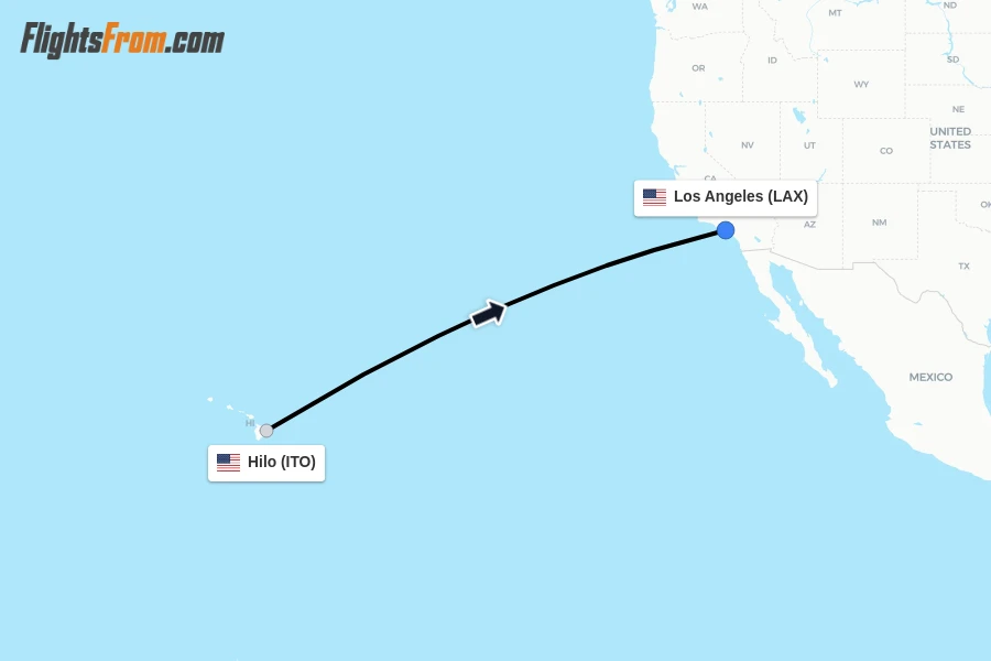 Flights from Hilo to Los Angeles route map