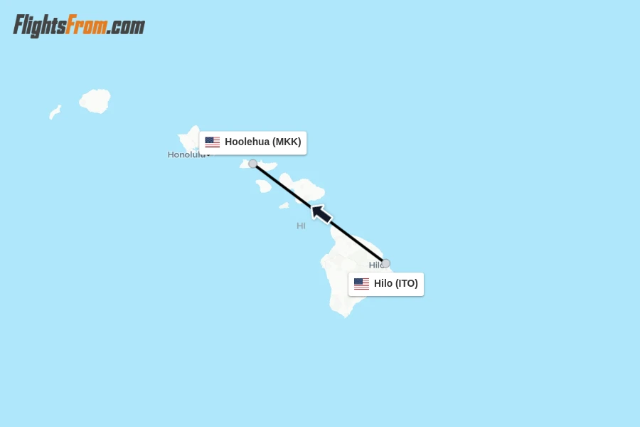 Flights from Hilo to Hoolehua route map