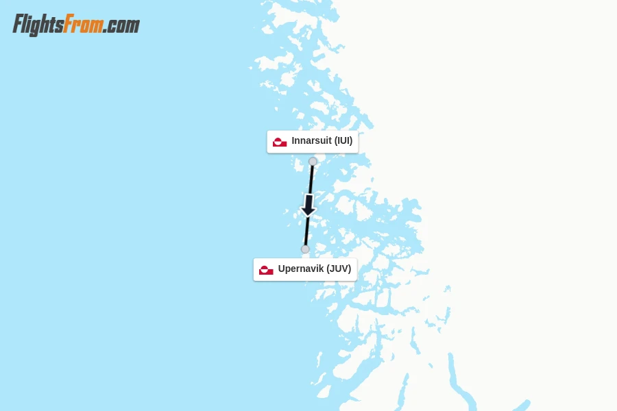 Flights from Innarsuit to Upernavik route map
