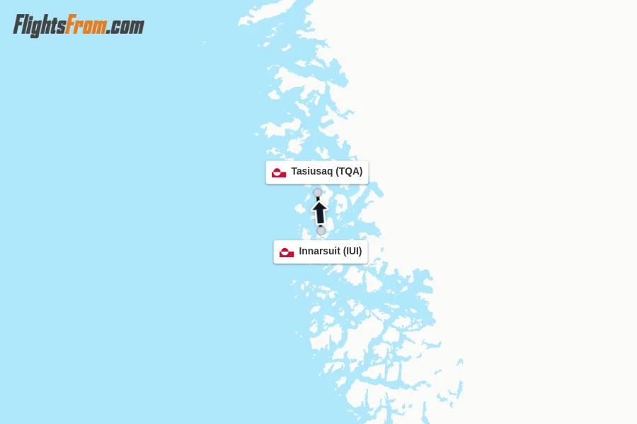 Flights from Innarsuit to Tasiusaq route map