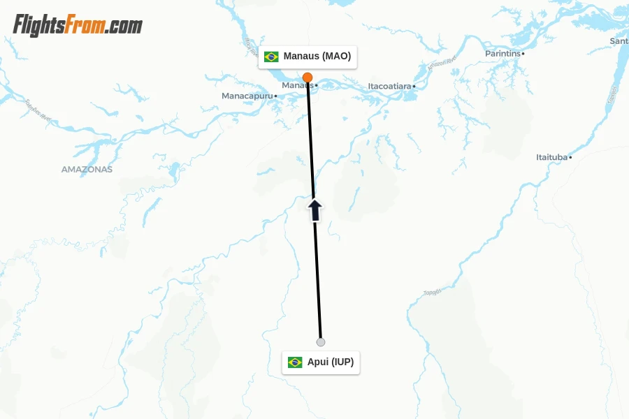 Flights from Apui to Manaus route map