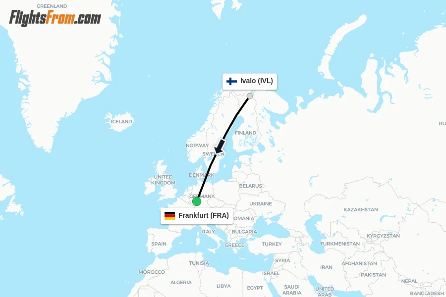 Flights from Ivalo to Frankfurt route map