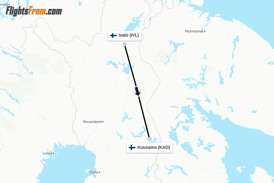 Flights from Ivalo to Kuusamo route map