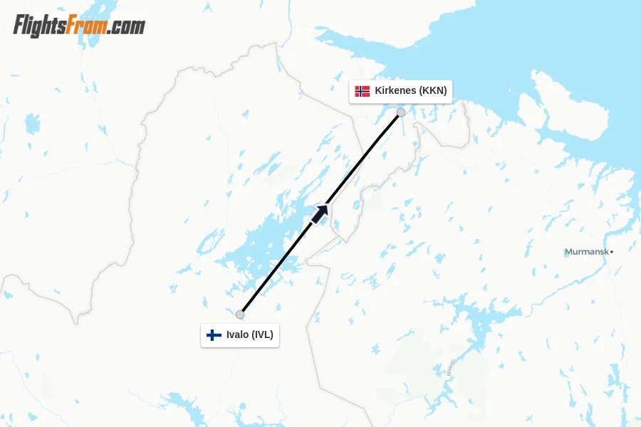 Flights from Ivalo to Kirkenes route map