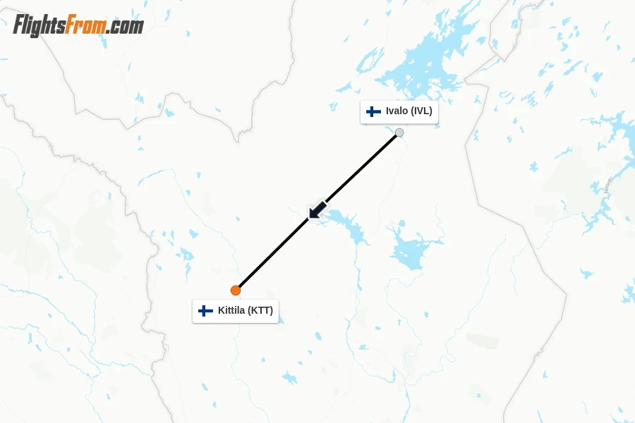 Flights from Ivalo to Kittila route map